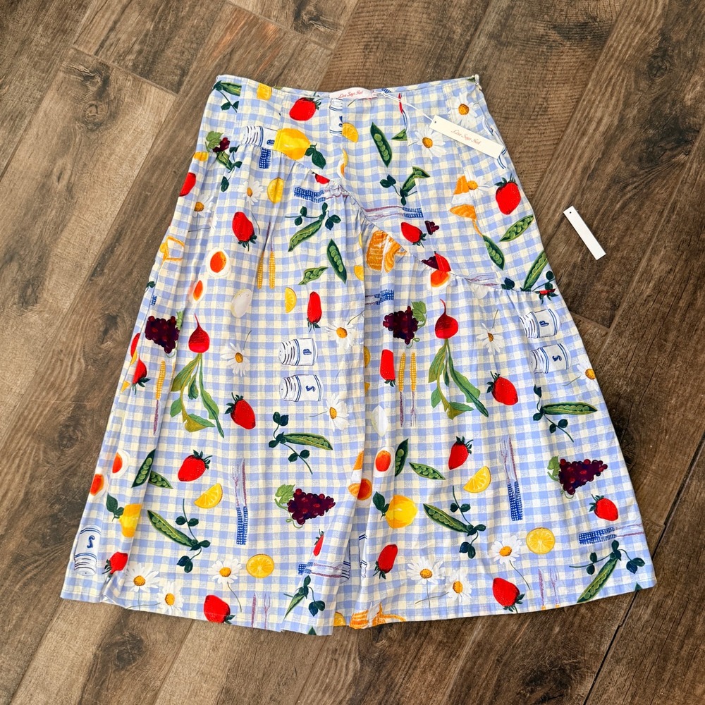 Lisa Says Gah Maeve Gingham Picnic Midi Skirt, Blue Multi, XL (New)